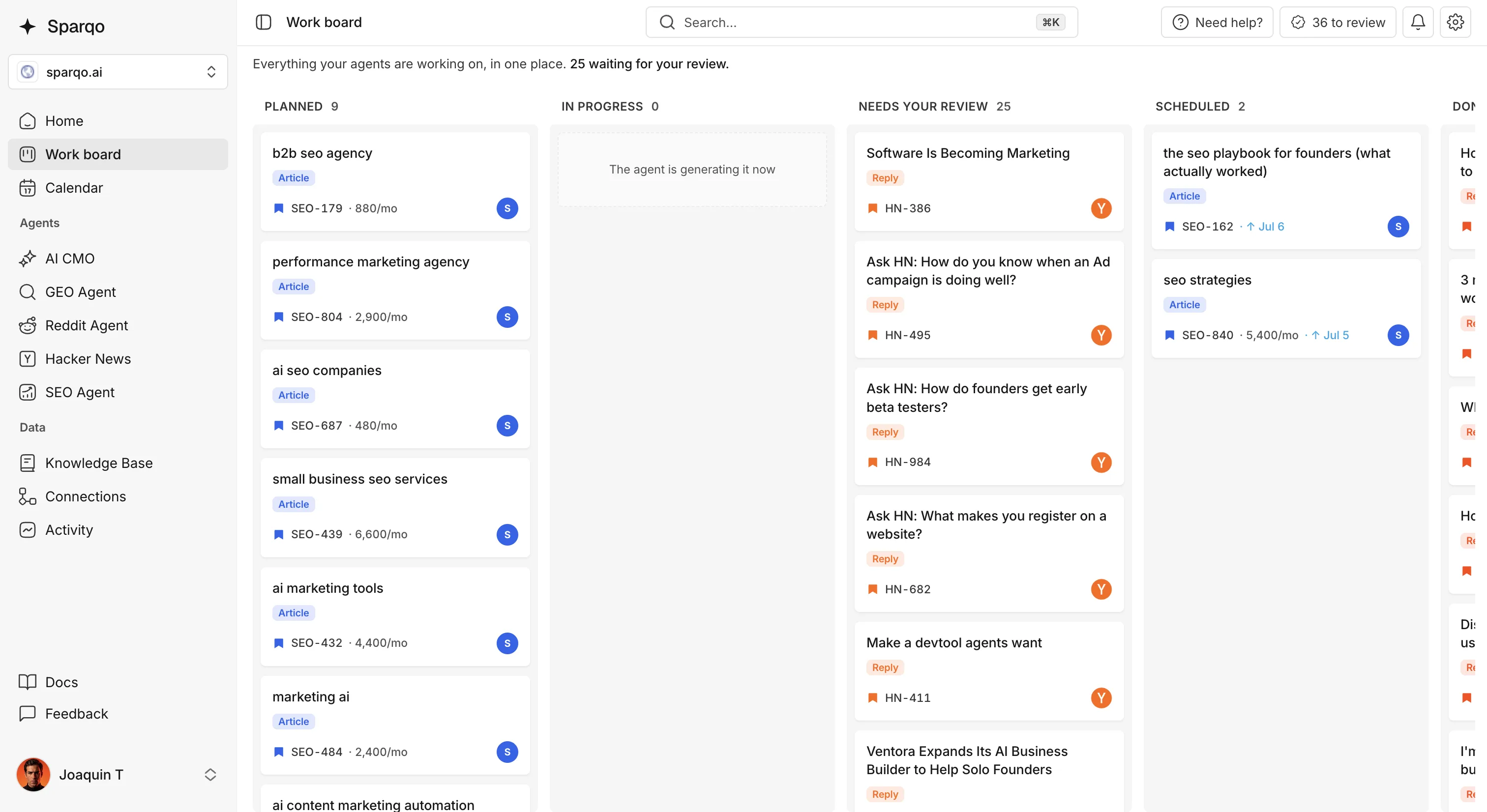 Sparqo Work Board view